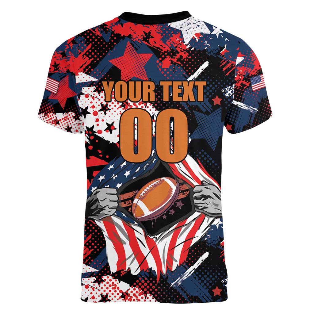 Custom American Football Grunge Women V-Neck T-Shirt Special Version - Wonder Print Shop