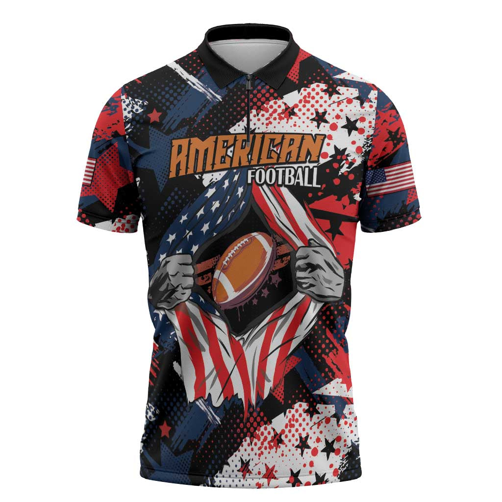 Custom American Football Grunge Zipper Polo Shirt Special Version - Wonder Print Shop