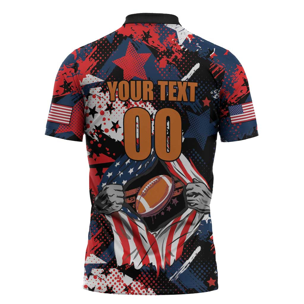 Custom American Football Grunge Zipper Polo Shirt Special Version - Wonder Print Shop