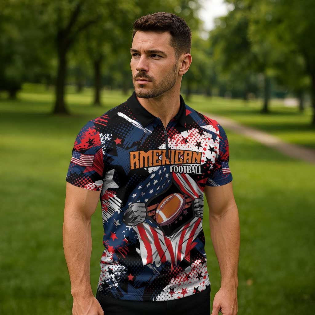 Custom American Football Grunge Zipper Polo Shirt Special Version - Wonder Print Shop