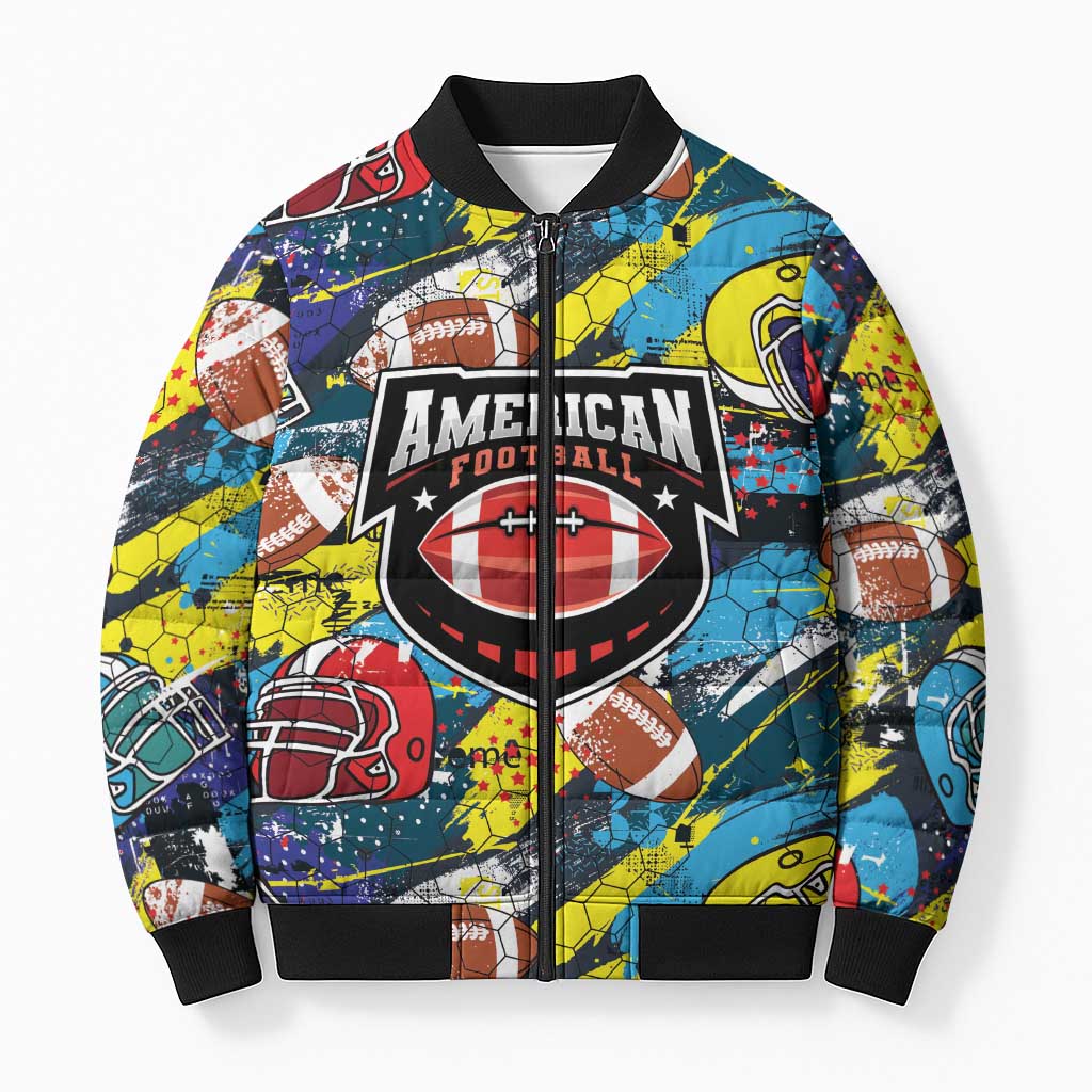 Custom American Football Graffiti Bomber Puffer Jacket Unique Style - Wonder Print Shop