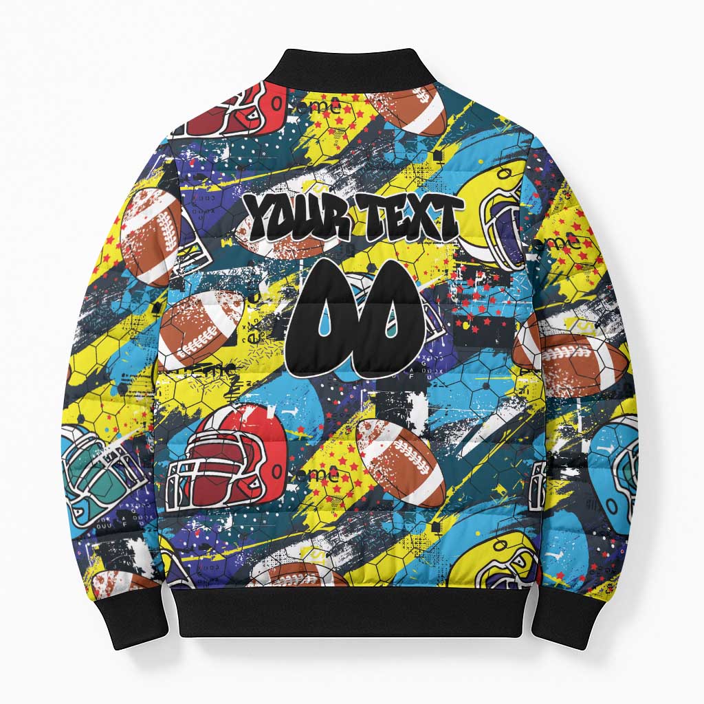 Custom American Football Graffiti Bomber Puffer Jacket Unique Style - Wonder Print Shop