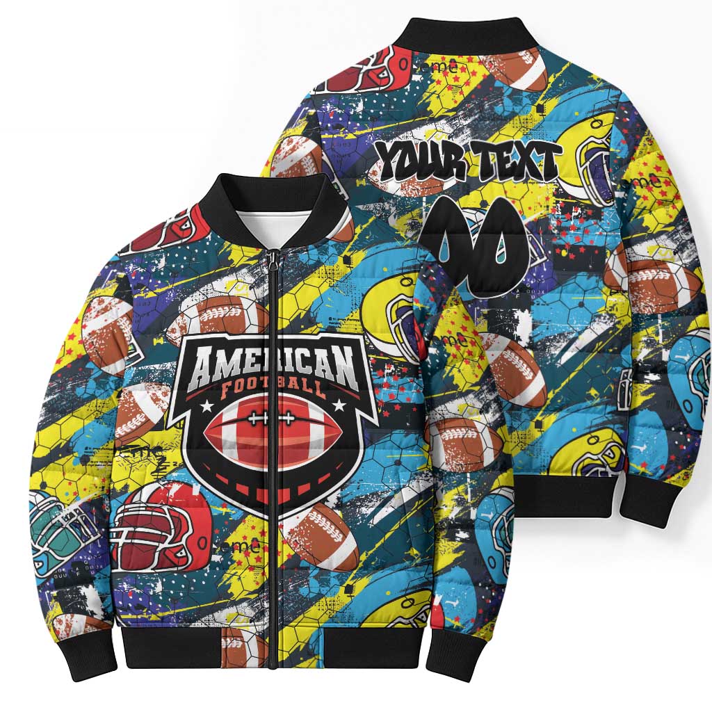 Custom American Football Graffiti Bomber Puffer Jacket Unique Style - Wonder Print Shop