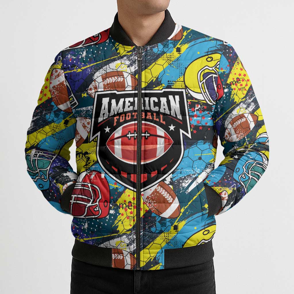 Custom American Football Graffiti Bomber Puffer Jacket Unique Style - Wonder Print Shop