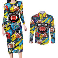 Custom American Football Graffiti Couples Matching Long Sleeve Bodycon Dress and Long Sleeve Button Shirt Unique Style - Wonder Print Shop