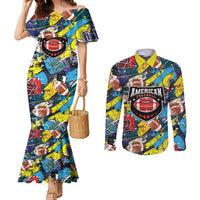 Custom American Football Graffiti Couples Matching Mermaid Dress and Long Sleeve Button Shirt Unique Style - Wonder Print Shop