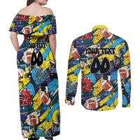 Custom American Football Graffiti Couples Matching Off Shoulder Maxi Dress and Long Sleeve Button Shirt Unique Style - Wonder Print Shop