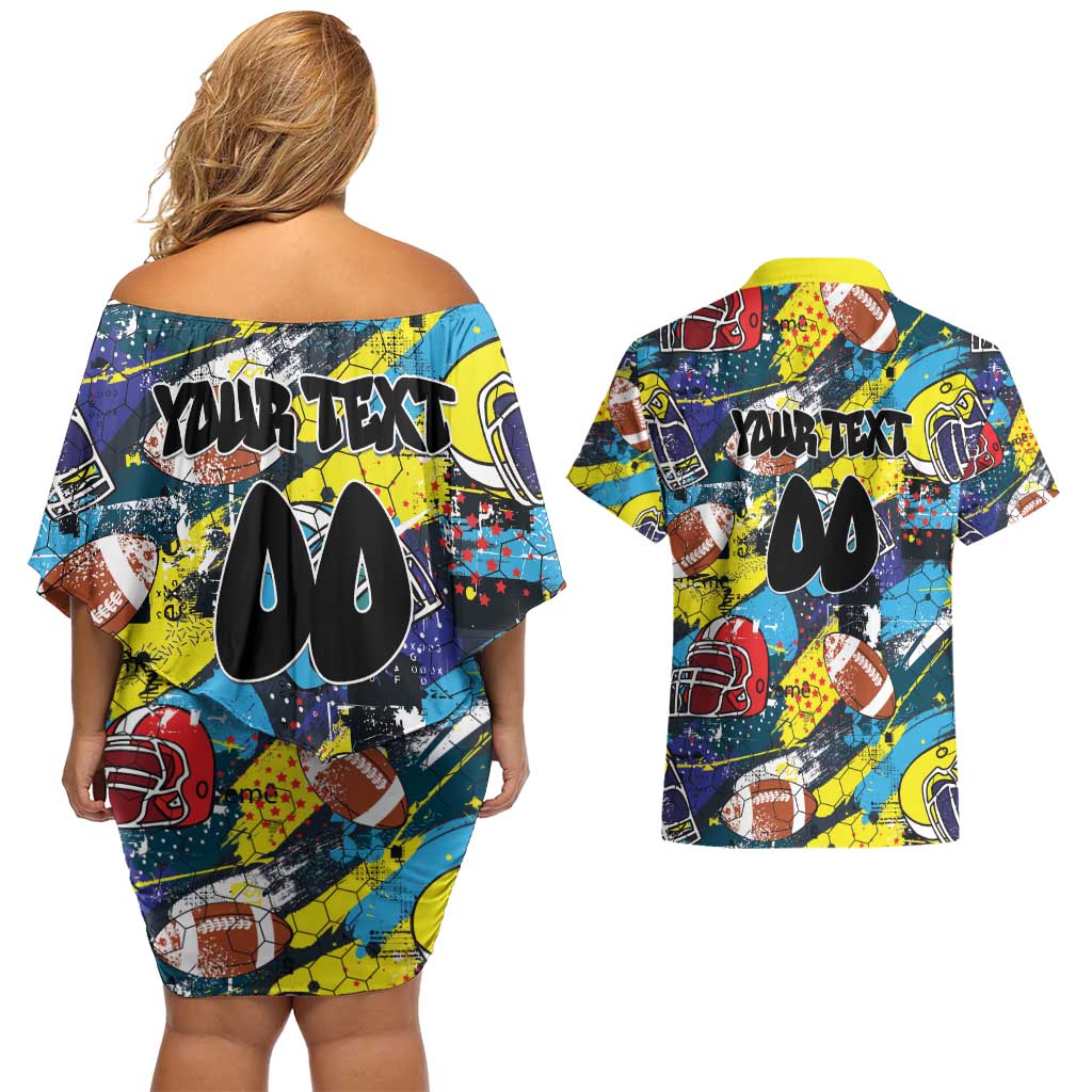 Custom American Football Graffiti Couples Matching Off Shoulder Short Dress and Hawaiian Shirt Unique Style - Wonder Print Shop