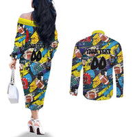 Custom American Football Graffiti Couples Matching Off The Shoulder Long Sleeve Dress and Long Sleeve Button Shirt Unique Style - Wonder Print Shop
