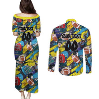 Custom American Football Graffiti Couples Matching Puletasi and Long Sleeve Button Shirt Unique Style - Wonder Print Shop