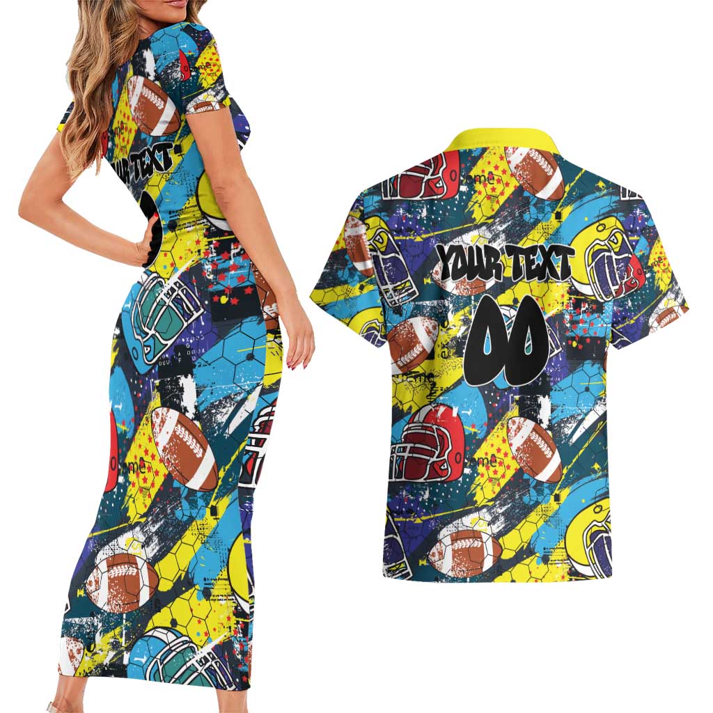 Custom American Football Graffiti Couples Matching Short Sleeve Bodycon Dress and Hawaiian Shirt Unique Style - Wonder Print Shop