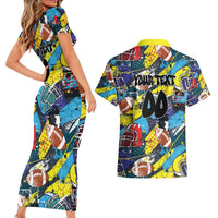 Custom American Football Graffiti Couples Matching Short Sleeve Bodycon Dress and Hawaiian Shirt Unique Style - Wonder Print Shop