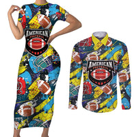 Custom American Football Graffiti Couples Matching Short Sleeve Bodycon Dress and Long Sleeve Button Shirt Unique Style - Wonder Print Shop