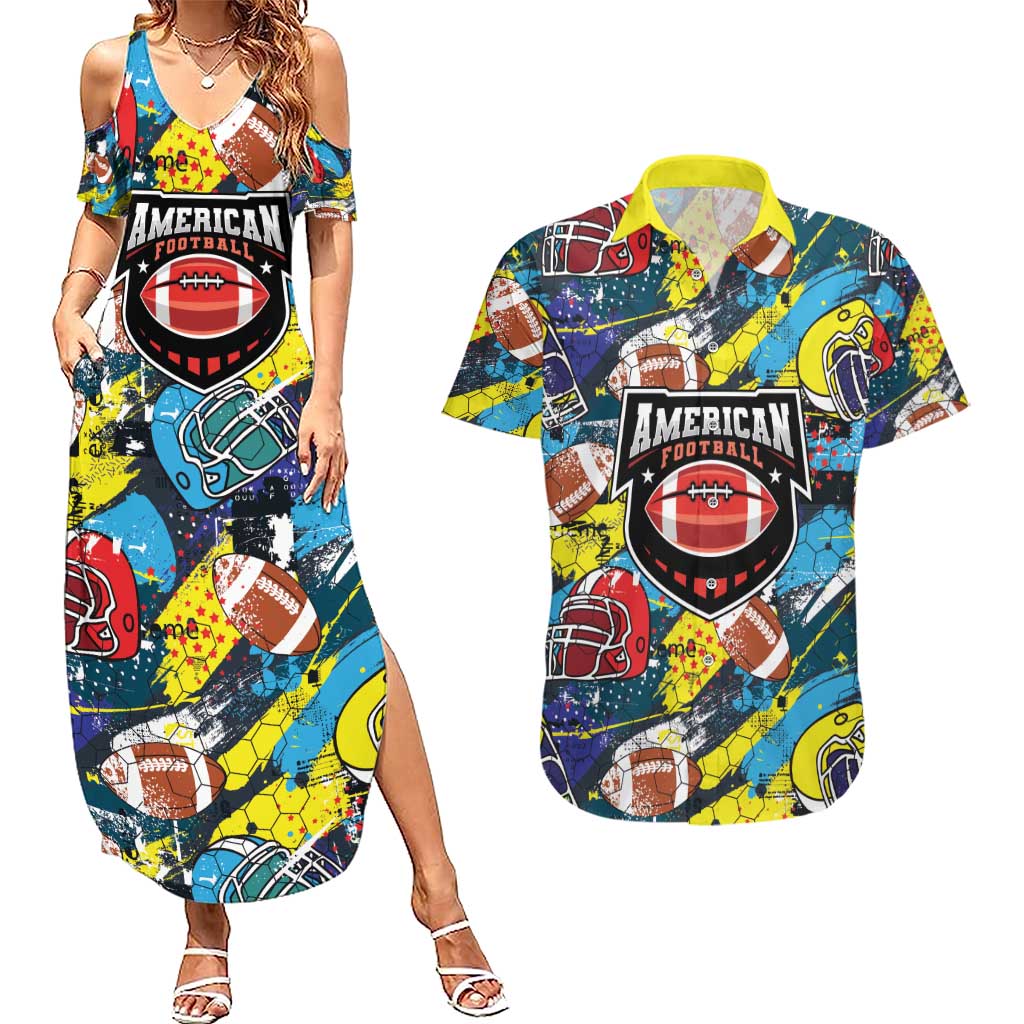 Custom American Football Graffiti Couples Matching Summer Maxi Dress and Hawaiian Shirt Unique Style - Wonder Print Shop