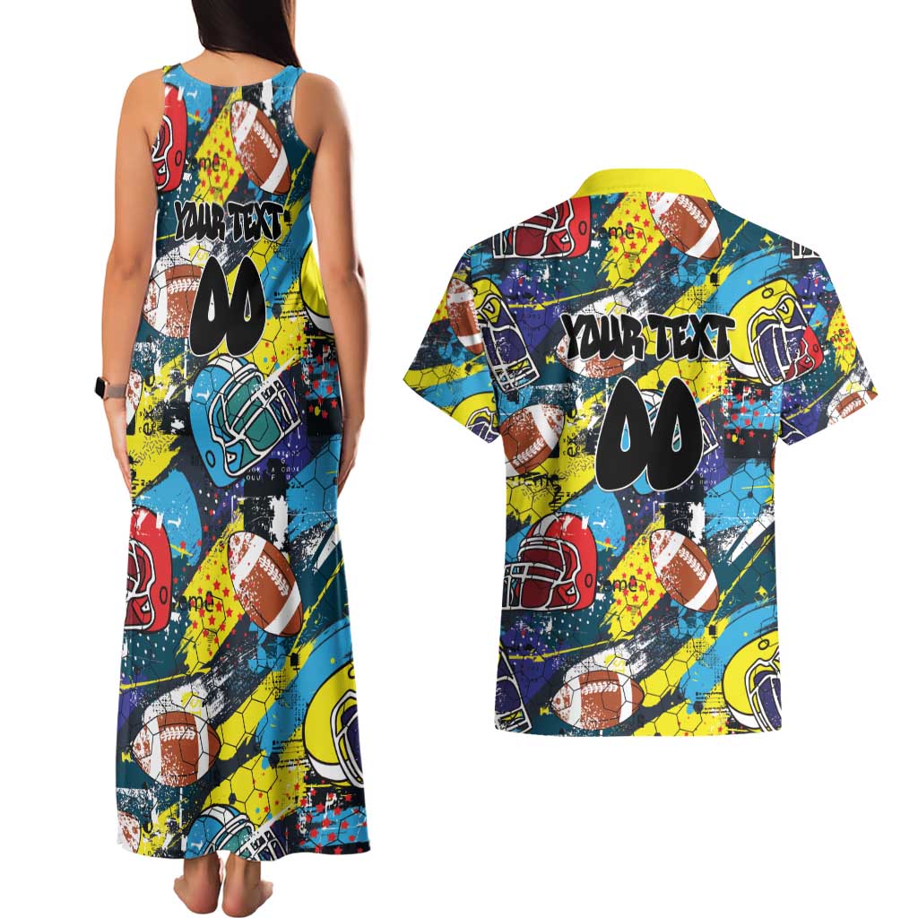 Custom American Football Graffiti Couples Matching Tank Maxi Dress and Hawaiian Shirt Unique Style - Wonder Print Shop