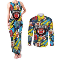 Custom American Football Graffiti Couples Matching Tank Maxi Dress and Long Sleeve Button Shirt Unique Style - Wonder Print Shop