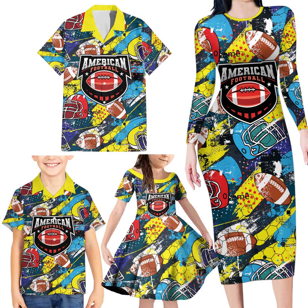 Custom American Football Graffiti Family Matching Long Sleeve Bodycon Dress and Hawaiian Shirt Unique Style - Wonder Print Shop