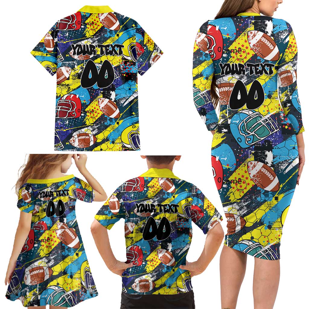 Custom American Football Graffiti Family Matching Long Sleeve Bodycon Dress and Hawaiian Shirt Unique Style - Wonder Print Shop