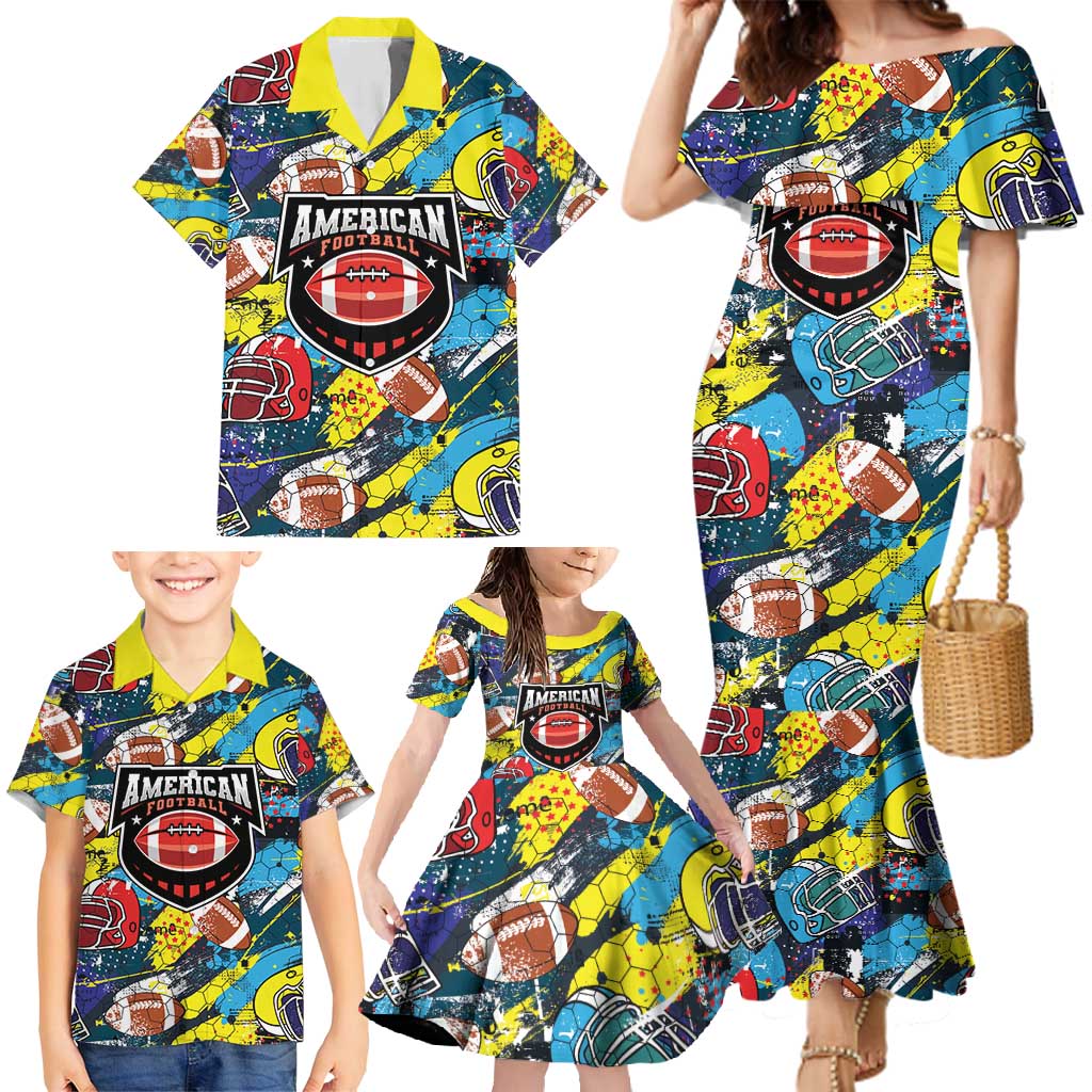 Custom American Football Graffiti Family Matching Mermaid Dress and Hawaiian Shirt Unique Style - Wonder Print Shop