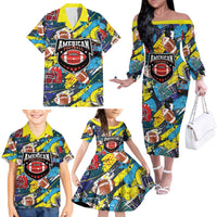 Custom American Football Graffiti Family Matching Off The Shoulder Long Sleeve Dress and Hawaiian Shirt Unique Style - Wonder Print Shop
