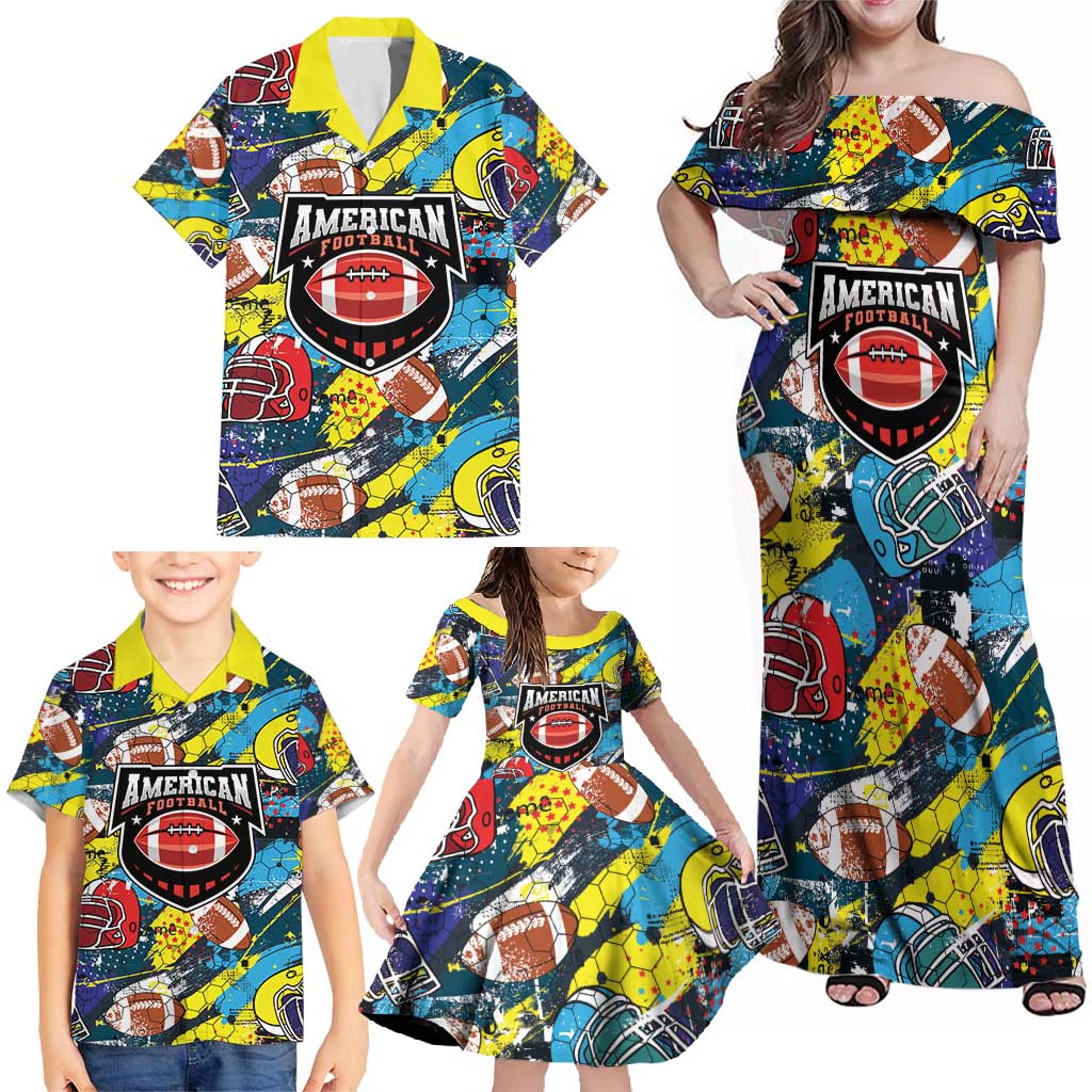 Custom American Football Graffiti Family Matching Off Shoulder Maxi Dress and Hawaiian Shirt Unique Style - Wonder Print Shop