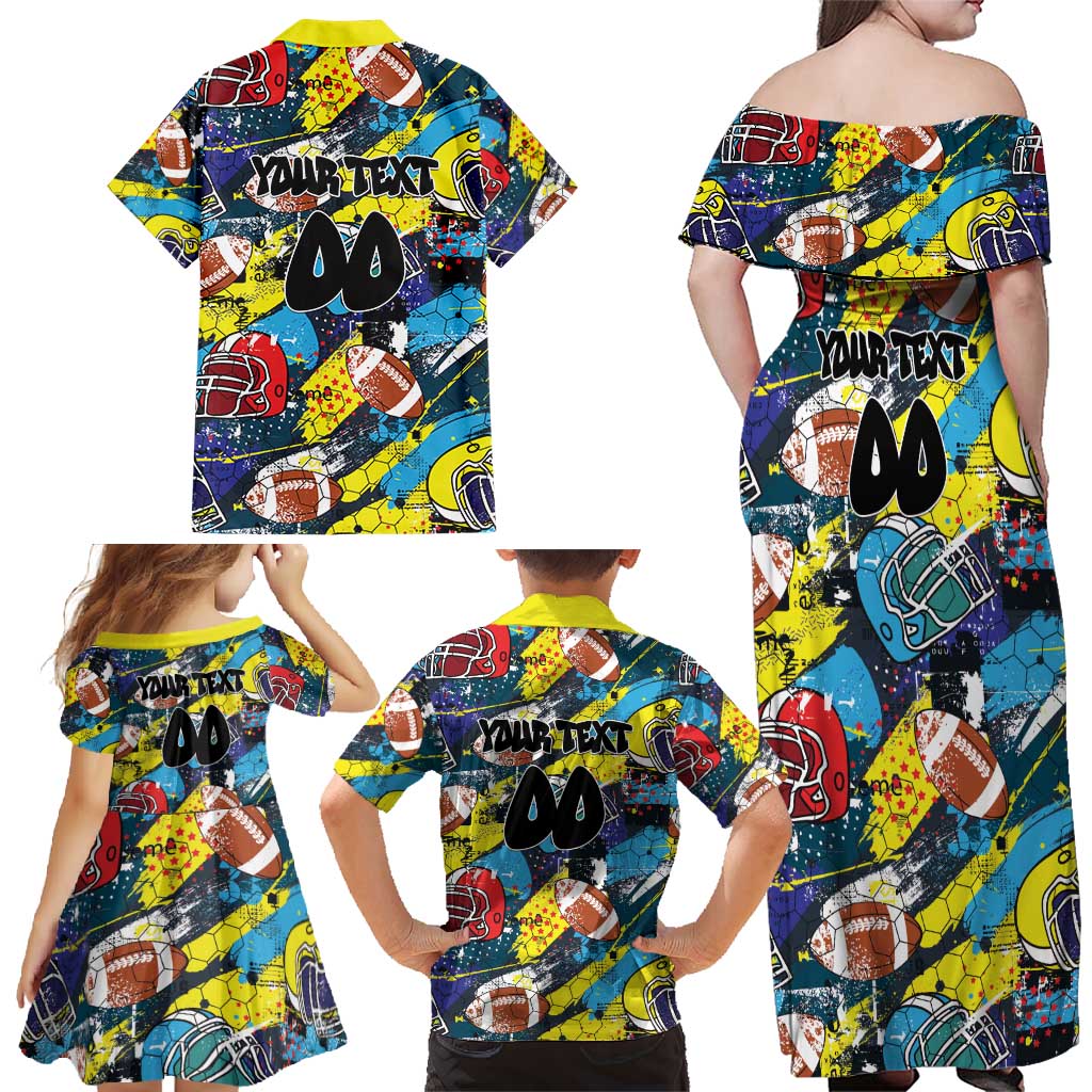 Custom American Football Graffiti Family Matching Off Shoulder Maxi Dress and Hawaiian Shirt Unique Style - Wonder Print Shop