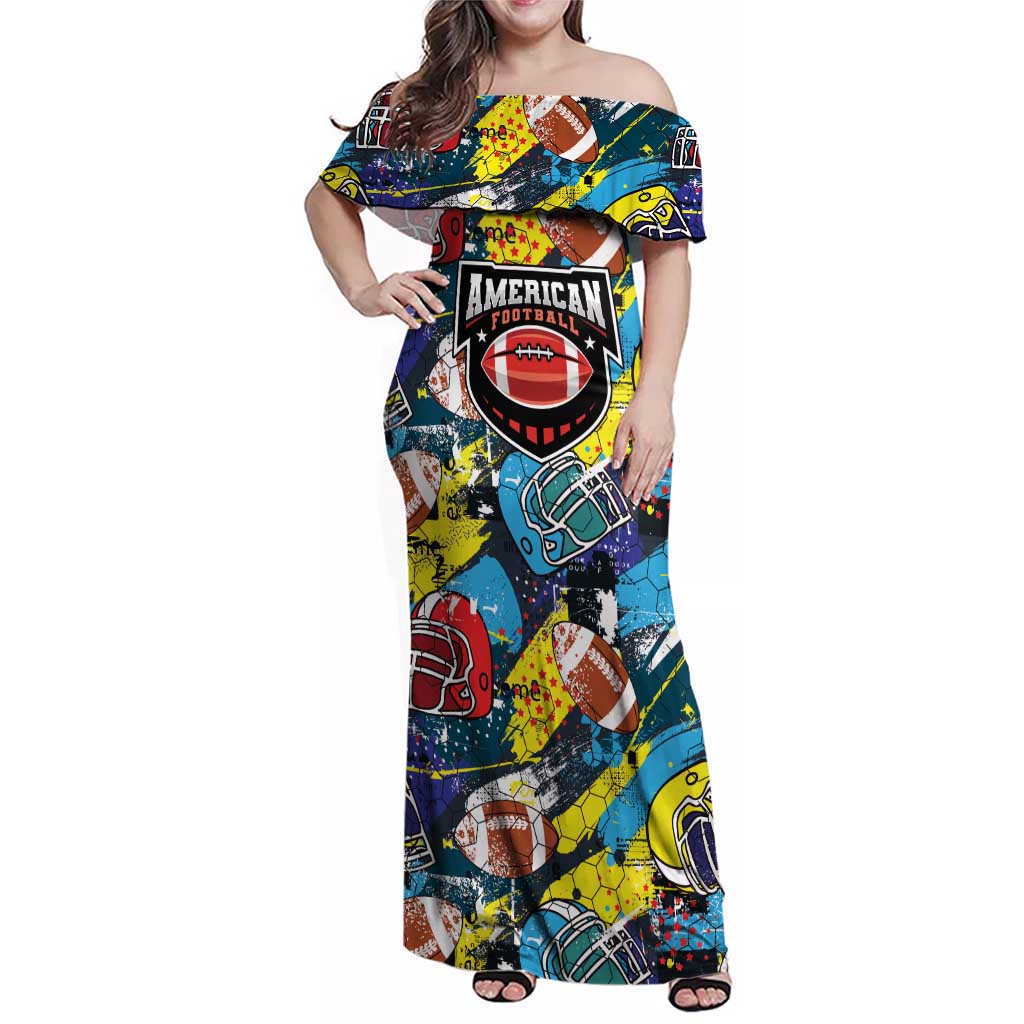 Custom American Football Graffiti Family Matching Off Shoulder Maxi Dress and Hawaiian Shirt Unique Style - Wonder Print Shop