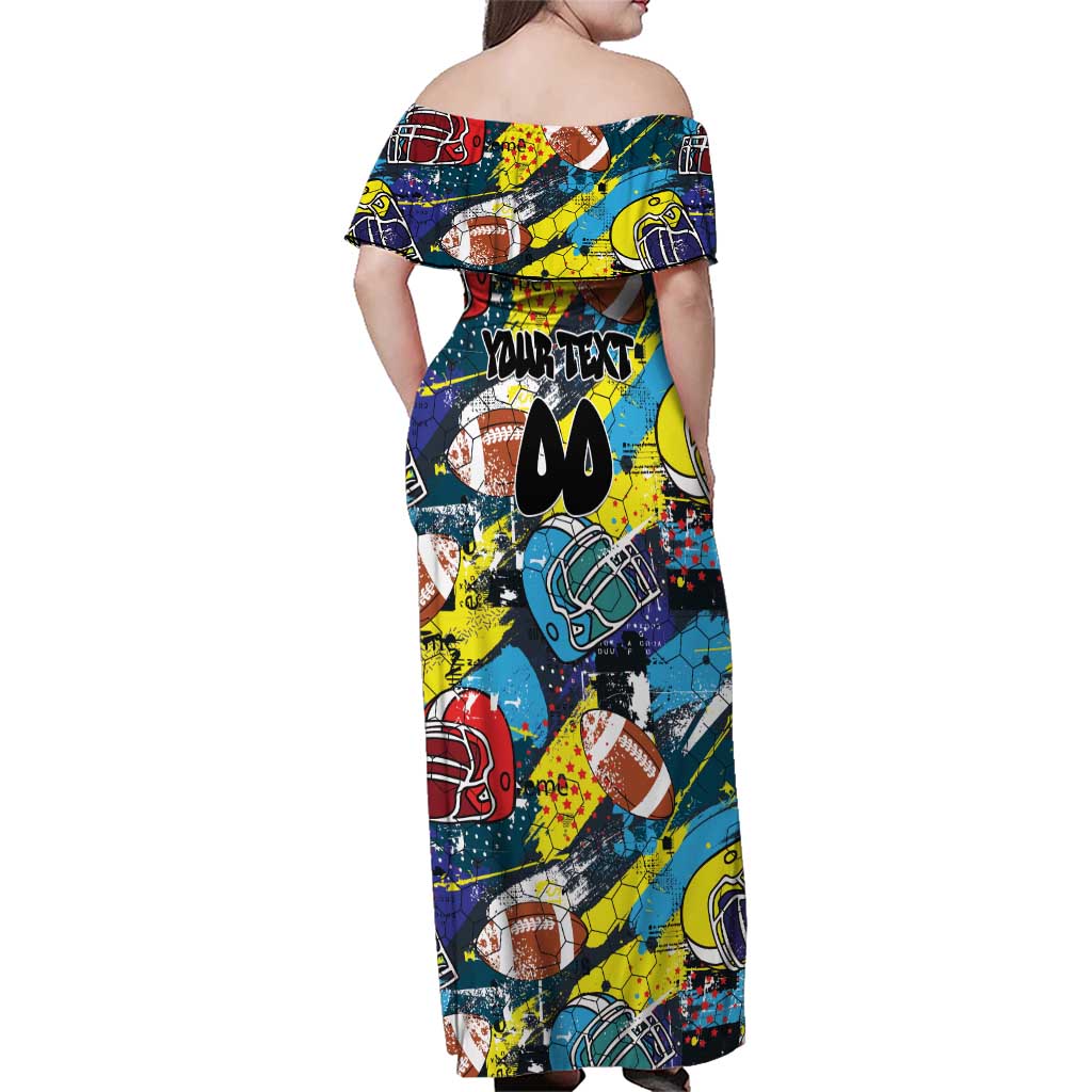 Custom American Football Graffiti Family Matching Off Shoulder Maxi Dress and Hawaiian Shirt Unique Style - Wonder Print Shop