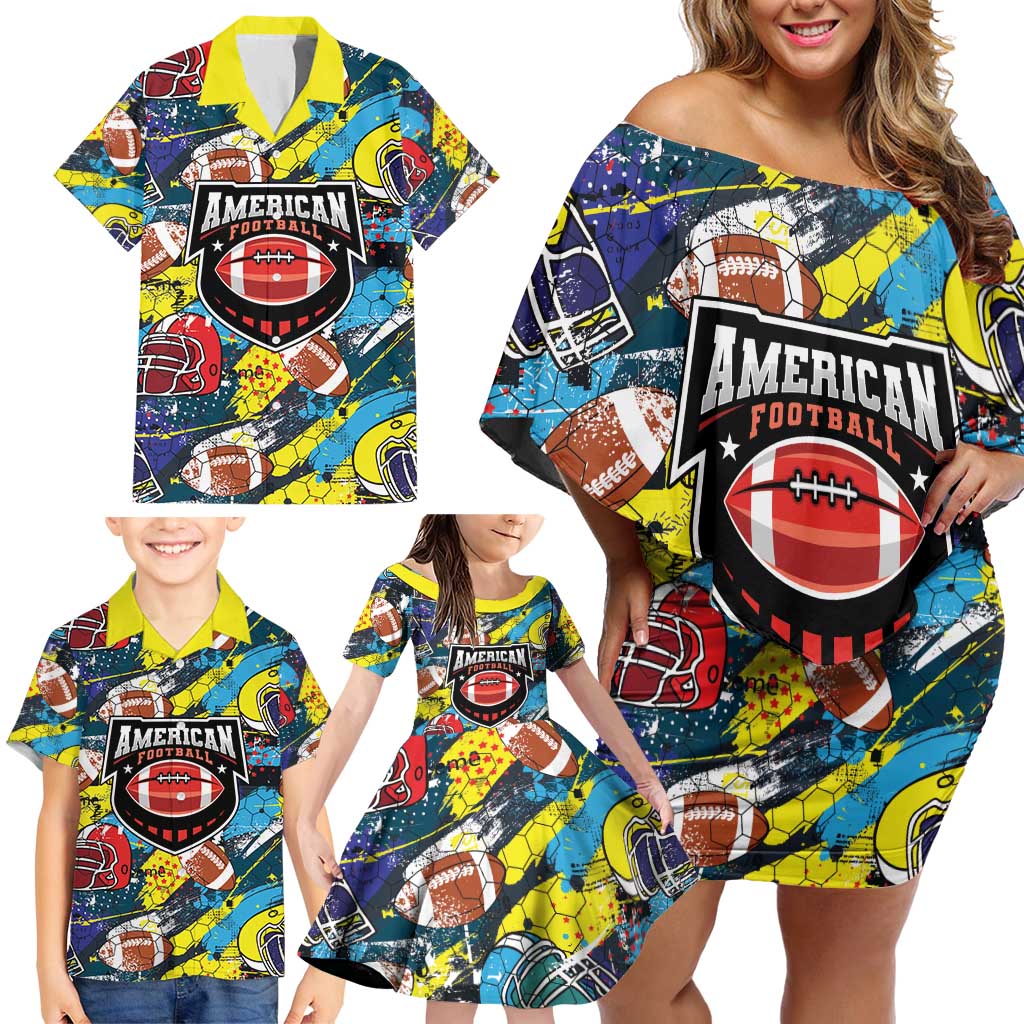 Custom American Football Graffiti Family Matching Off Shoulder Short Dress and Hawaiian Shirt Unique Style - Wonder Print Shop