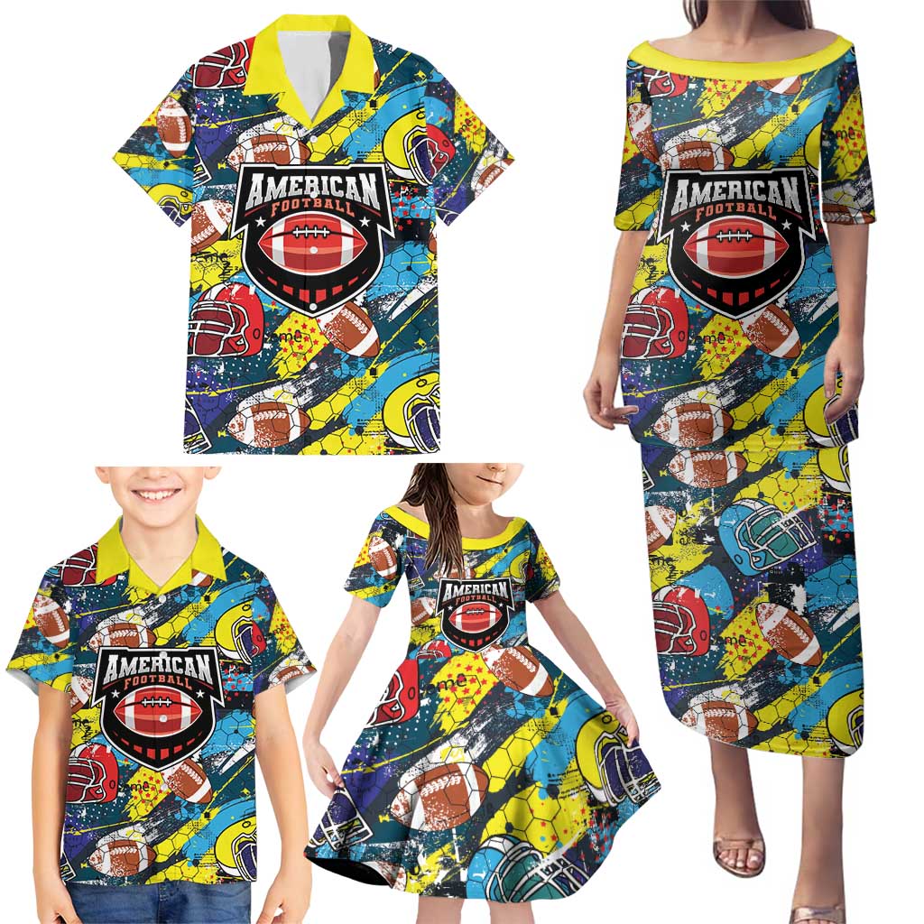 Custom American Football Graffiti Family Matching Puletasi and Hawaiian Shirt Unique Style - Wonder Print Shop