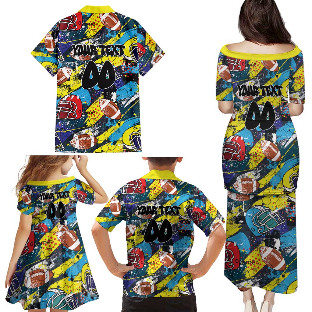 Custom American Football Graffiti Family Matching Puletasi and Hawaiian Shirt Unique Style - Wonder Print Shop