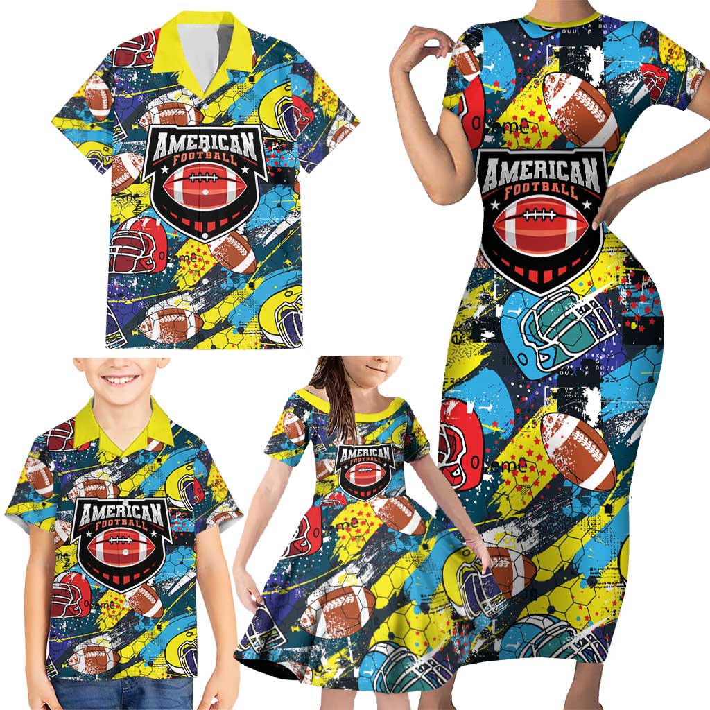 Custom American Football Graffiti Family Matching Short Sleeve Bodycon Dress and Hawaiian Shirt Unique Style - Wonder Print Shop