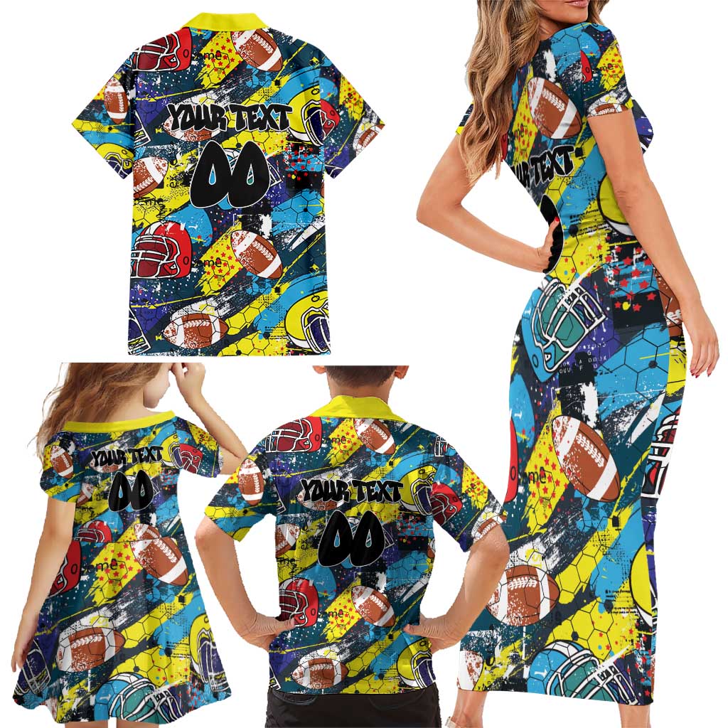 Custom American Football Graffiti Family Matching Short Sleeve Bodycon Dress and Hawaiian Shirt Unique Style - Wonder Print Shop