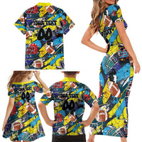Custom American Football Graffiti Family Matching Short Sleeve Bodycon Dress and Hawaiian Shirt Unique Style - Wonder Print Shop