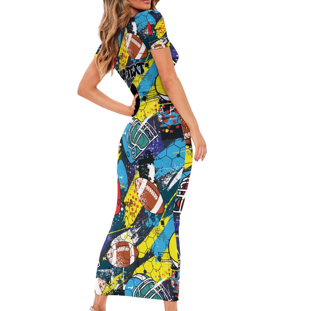 Custom American Football Graffiti Family Matching Short Sleeve Bodycon Dress and Hawaiian Shirt Unique Style - Wonder Print Shop