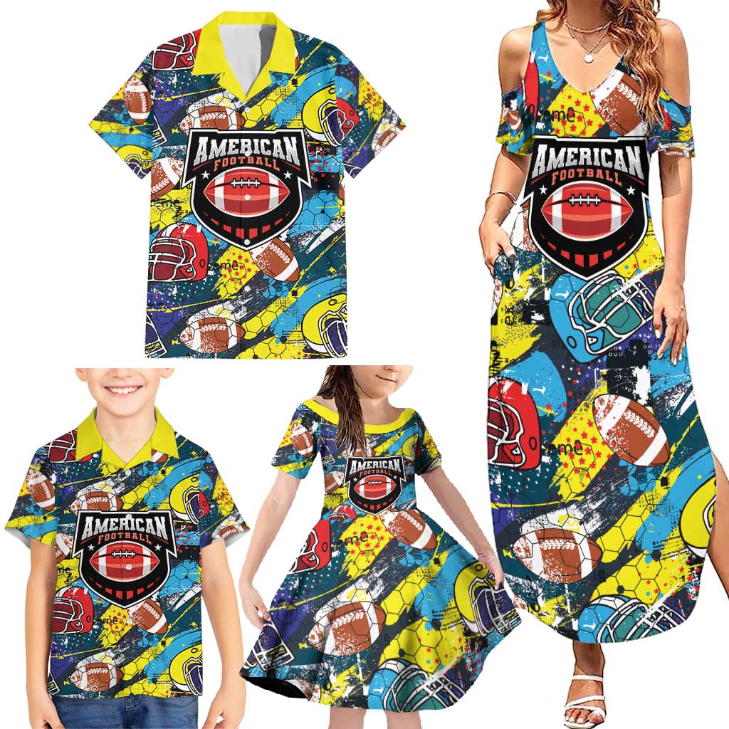 Custom American Football Graffiti Family Matching Summer Maxi Dress and Hawaiian Shirt Unique Style - Wonder Print Shop