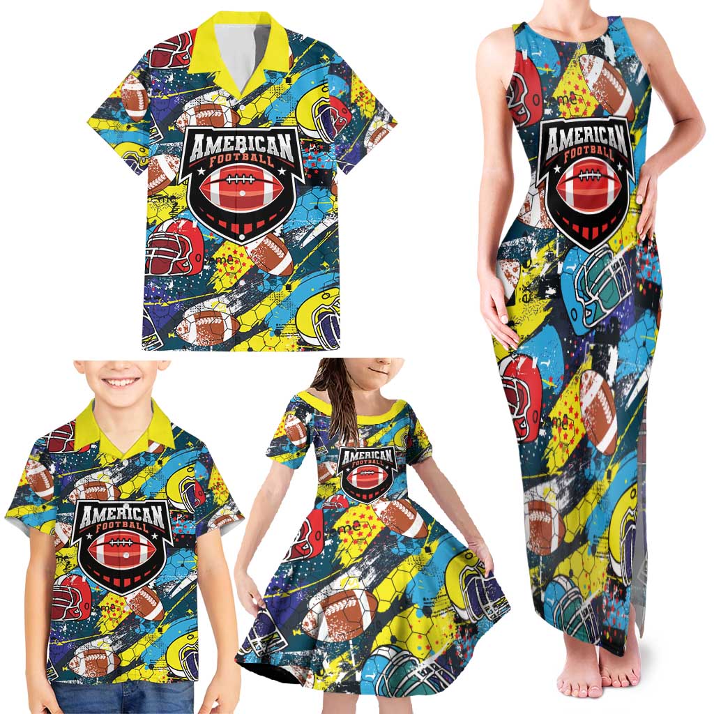 Custom American Football Graffiti Family Matching Tank Maxi Dress and Hawaiian Shirt Unique Style - Wonder Print Shop