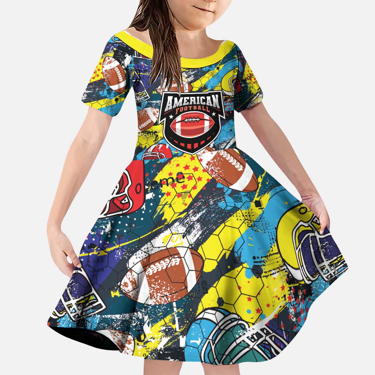 Custom American Football Graffiti Kid Short Sleeve Dress Unique Style - Wonder Print Shop