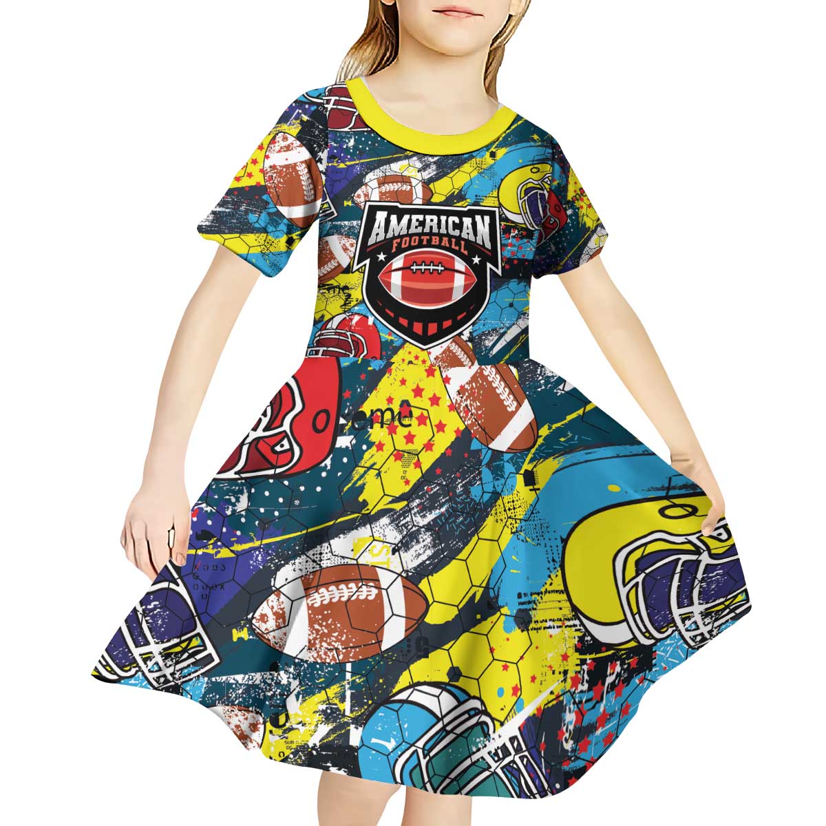 Custom American Football Graffiti Kid Short Sleeve Dress Unique Style - Wonder Print Shop