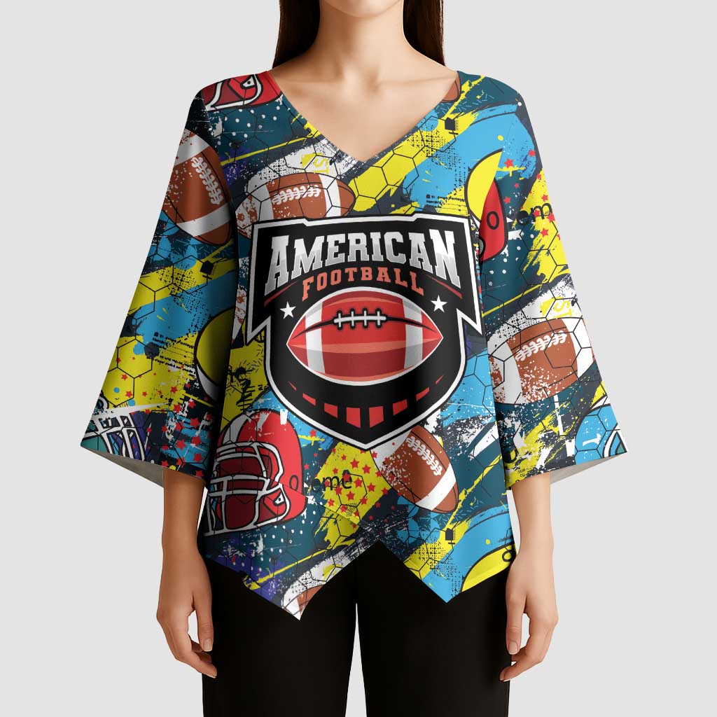 Custom American Football Graffiti Kimono Sleeve Blouse Unique Style - Wonder Print Shop