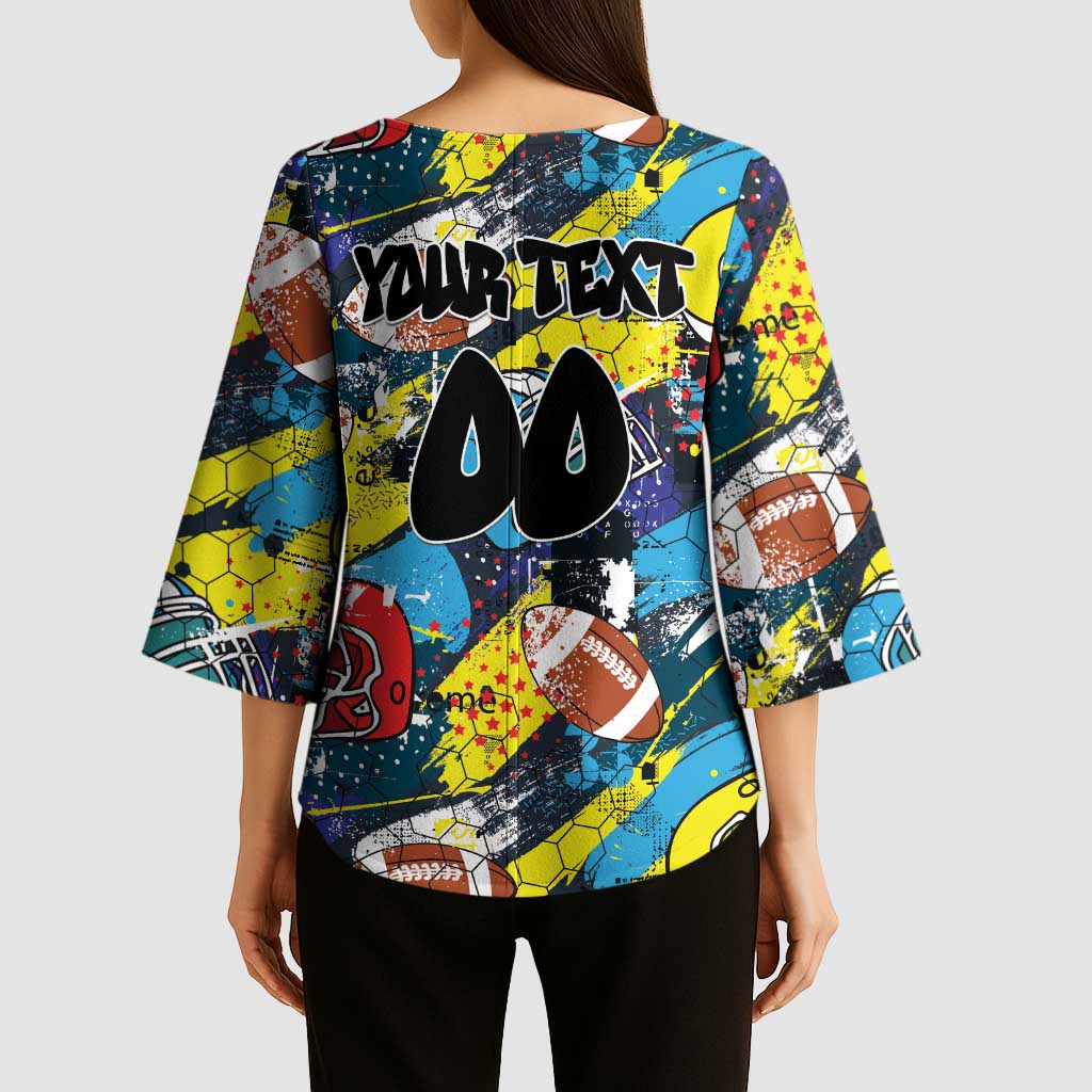 Custom American Football Graffiti Kimono Sleeve Blouse Unique Style - Wonder Print Shop