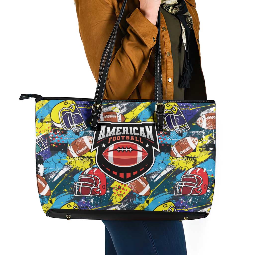 American Football Graffiti Leather Tote Bag Unique Style - Wonder Print Shop