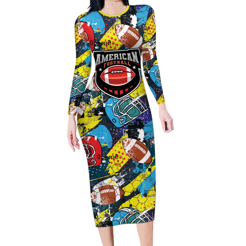 Custom American Football Graffiti Long Sleeve Bodycon Dress Unique Style - Wonder Print Shop