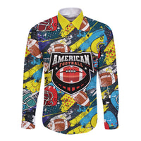 Custom American Football Graffiti Long Sleeve Button Shirt Unique Style - Wonder Print Shop