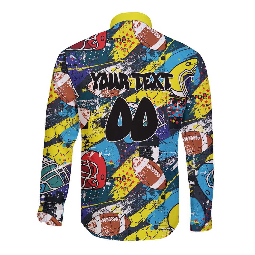 Custom American Football Graffiti Long Sleeve Button Shirt Unique Style - Wonder Print Shop