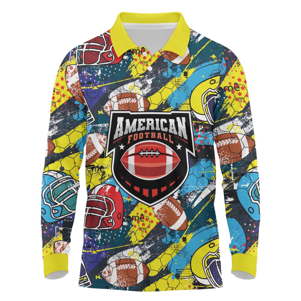 Custom American Football Graffiti Long Sleeve Polo Shirt Unique Style - Wonder Print Shop