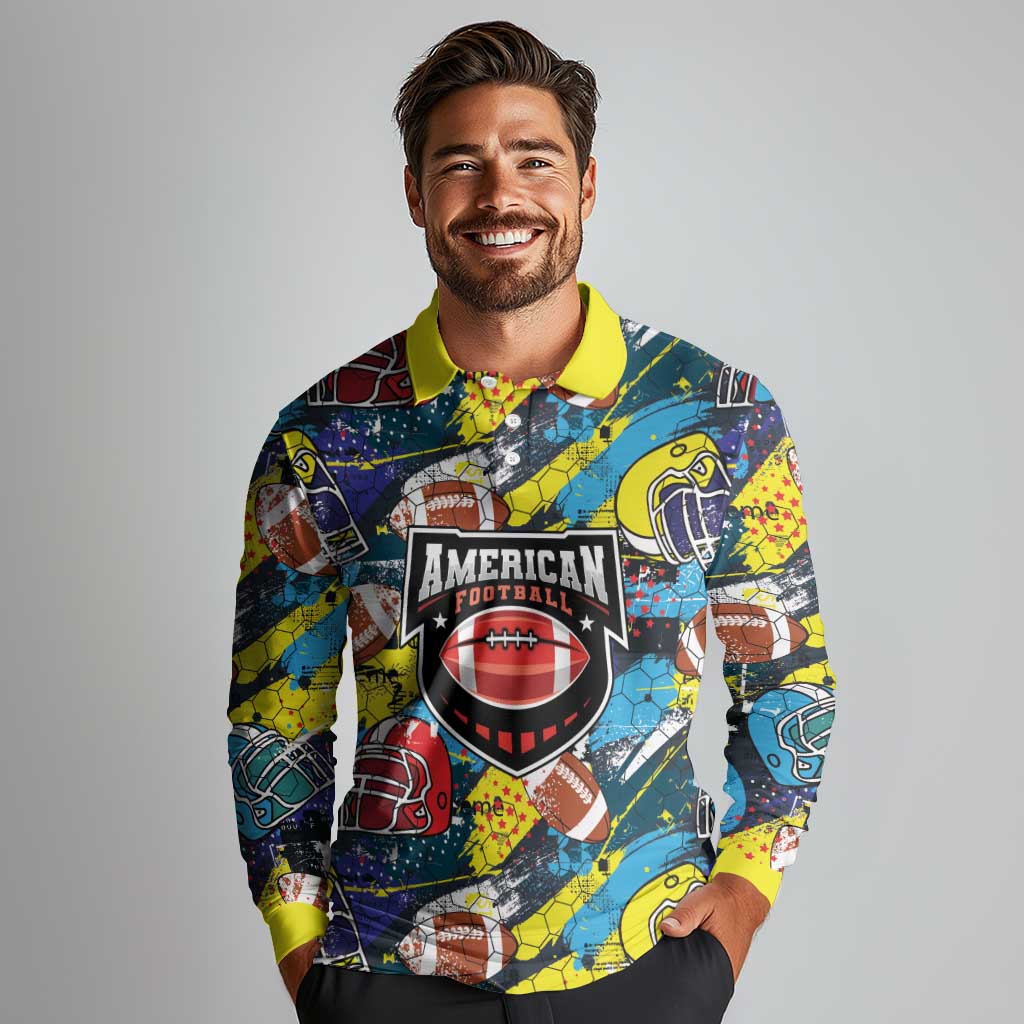 Custom American Football Graffiti Long Sleeve Polo Shirt Unique Style - Wonder Print Shop