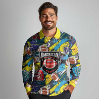 Custom American Football Graffiti Long Sleeve Polo Shirt Unique Style - Wonder Print Shop