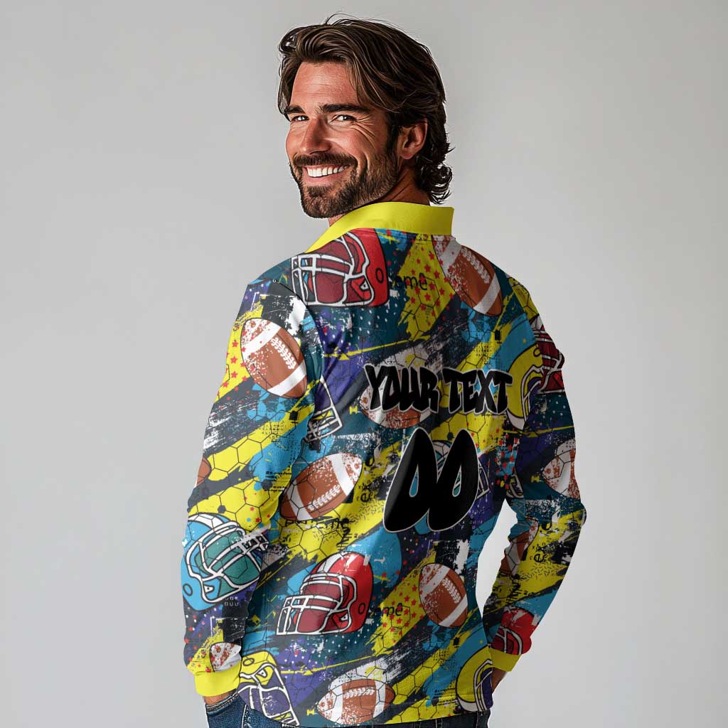 Custom American Football Graffiti Long Sleeve Polo Shirt Unique Style - Wonder Print Shop