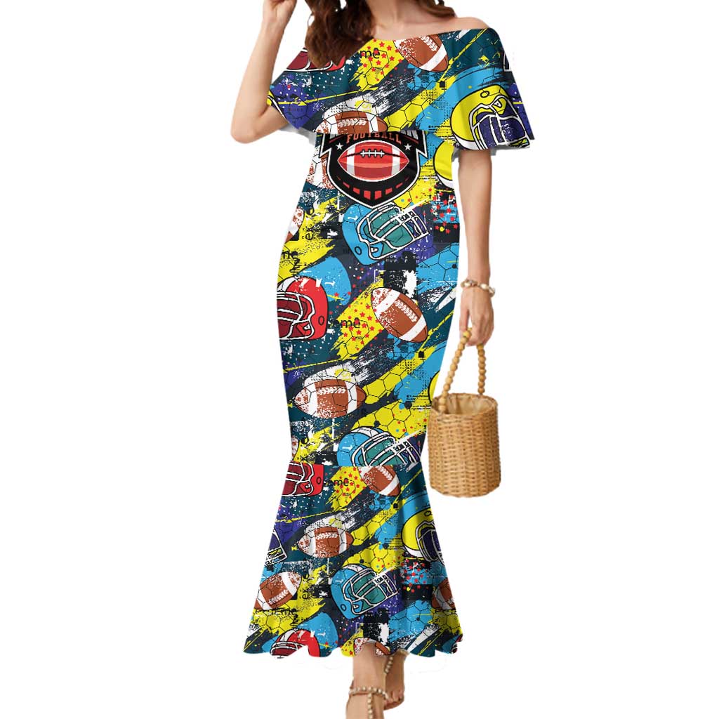 Custom American Football Graffiti Mermaid Dress Unique Style - Wonder Print Shop